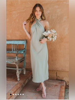 Show Me Your Mumu Jasmine Halter Midi Dress in Moss Green Crisp